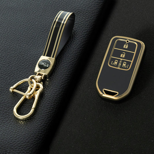 HOA12T1 Black-Gold Plating Car Key Case Cover Shell for Honda CRV CR-V Fit Civic Accord HR-V HRV City Odyssey XR-V E Key Protector Holder
