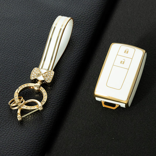 TOF1T1 White-Gold Plating TPU Car Key Case Cover for Toyota Prius Corolla 2004 2005 2006 2007 2008 2009 Verso Camry