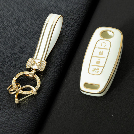 NIA7T1 White-Gold Plating TPU Car Key Cover Fob Holder Suitable for Nissan Sylphy Bluebird Teana X-Trail Murano GTR