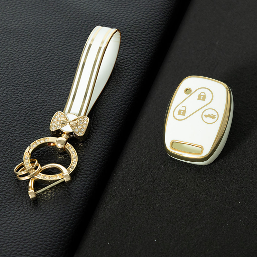 HON1T1 White-Gold Plating TPU Car Key Case Cover for Old Honda Accord Civic CRV Jade XRV Haoying