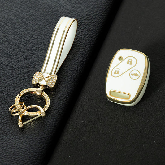 HON1T1 White-Gold Plating TPU Car Key Case Cover for Old Honda Accord Civic CRV Jade XRV Haoying