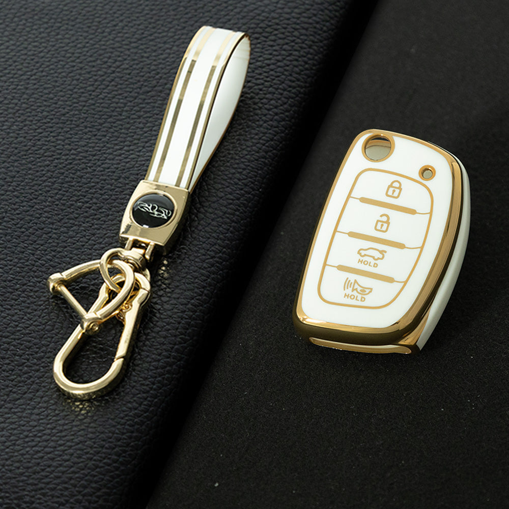 HYF3T1 White-Gold Plating TPU Car Key Case Cover for Hyundai Elantra Sonata Kia Forte Optima Spectra