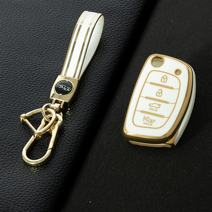 HYF3T1 White-Gold Plating TPU Car Key Case Cover for Hyundai Elantra Sonata Kia Forte Optima Spectra