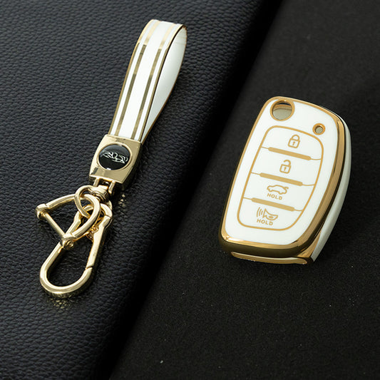 HYF3T1 White-Gold Plating TPU Car Key Case Cover for Hyundai Elantra Sonata Kia Forte Optima Spectra