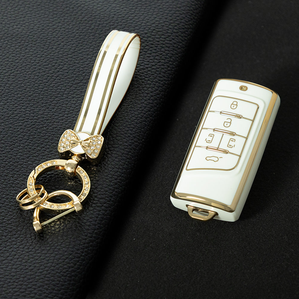 TRA3T1 White-Gold Plating TPU Car Key Case Cover for Trumpchi GA4/8/6 GS3/GS5/4COUPE/GS8 M6 M8