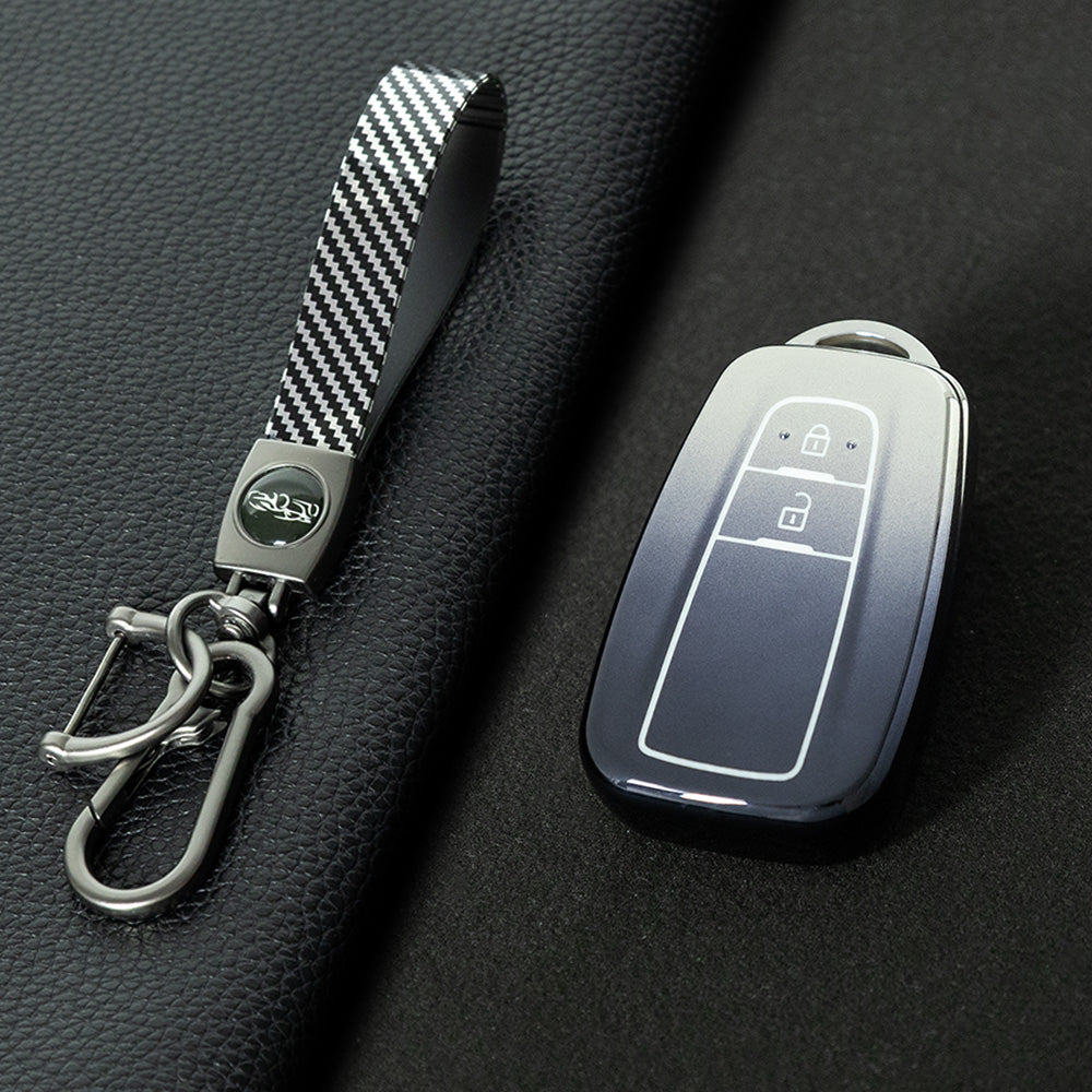TOB2T1 Gradient Gray Car Key Cover Premium Soft TPU Car Key Case Cover Shell for Toyota LEVIN COROLLA RAV4 IZOA AVALON CHR Plarad Camry Key Rings Keychain Bag