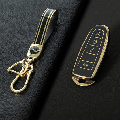 FOJ2T1 Black-Gold Plating TPU Car Key Case Cover for Ford 2011 2012 2013 EDGE Lincoln Navigator