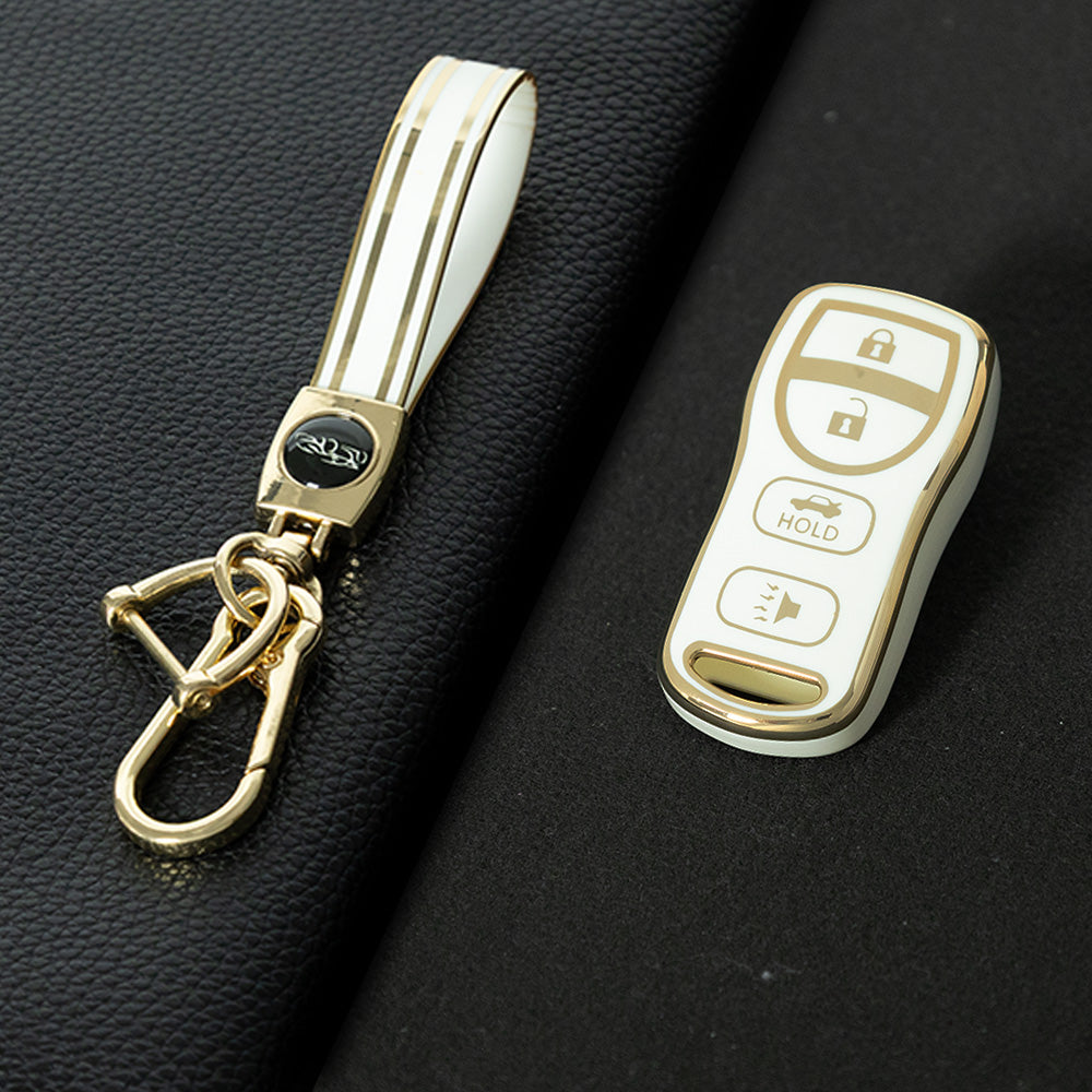 NIJ2T1 White-Gold Plating TPU Car Key Cover for Nissan 350Z Maxima Sentra Armada Titan Kicks Murano