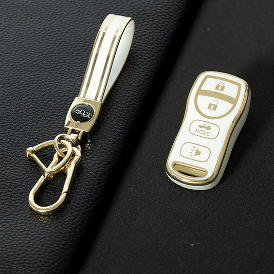 NIJ2T1 White-Gold Plating TPU Car Key Cover for Nissan 350Z Maxima Sentra Armada Titan Kicks Murano