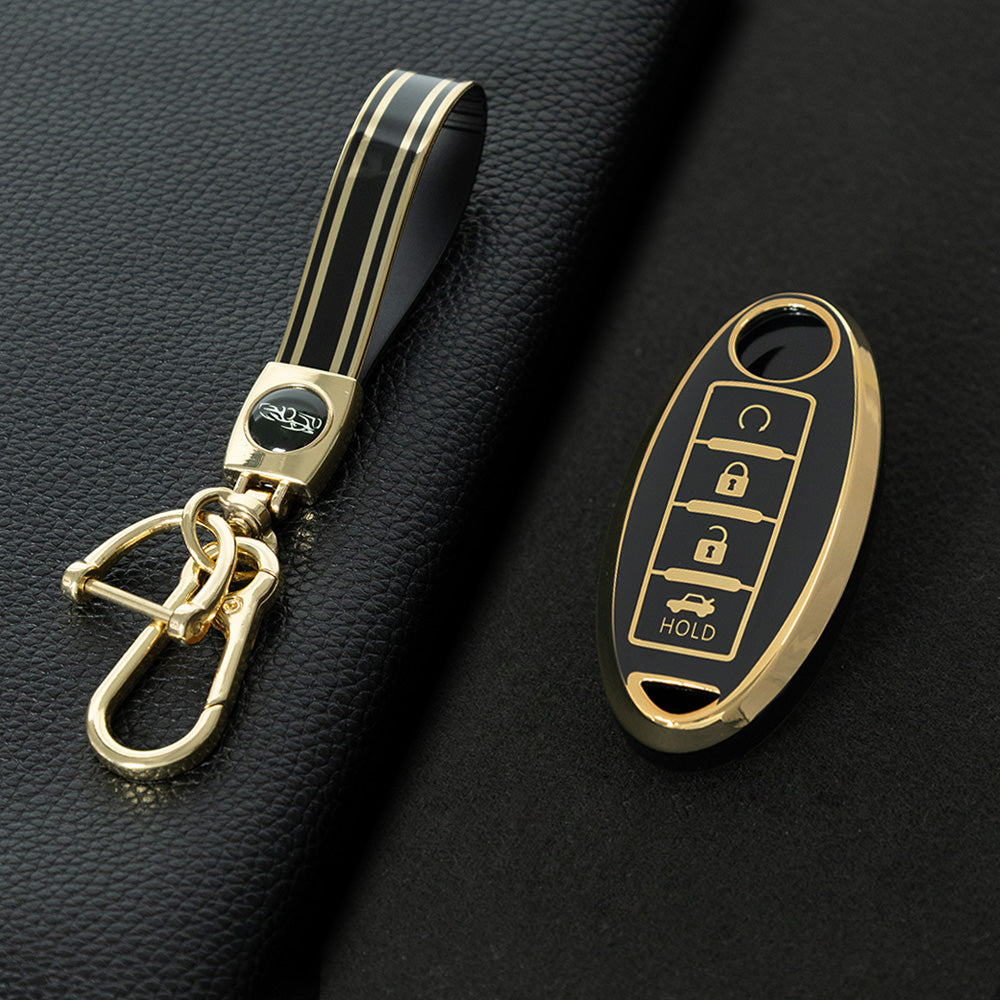 NIB4T1 Black-Gold Plating Car Key Cover for Nissan Note Qashqai Pathfinder Rogue Versa Murano Infiniti Q50 Accessories Car Key