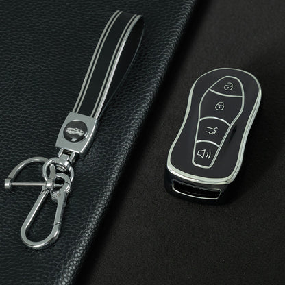 GEC1T1 Black-Silver Plating Car Key Cover Suitable for Geely Boyue Pro Car Key Set High-end Protective Shell Star Yue S Key Bag Buckle Remote FX Protective Buckle keychain