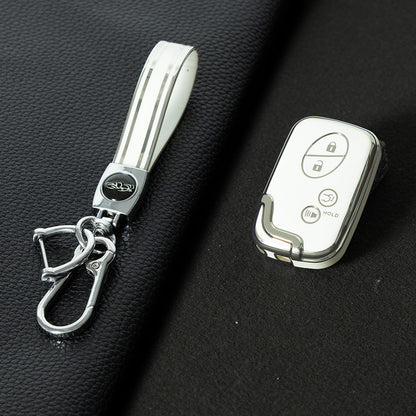 LEC7T1 White-Silver Plating TPU Car Key Case Cover for Lexus CT200H GX400 GX460 IS250 IS300C RX270 ES240 ES350 LS460 GS300 450h 460h