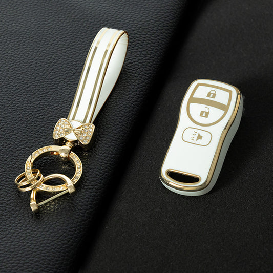 NIJ1T1 White-Gold Plating TPU Car Key Cover for Nissan 350Z Maxima Sentra Armada Titan Kicks Murano