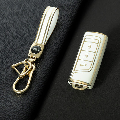 TRG1T1 White-Gold Plating TPU Car Key Cover for Trumpchi GS3 GS4 GA3 GA4 GA8