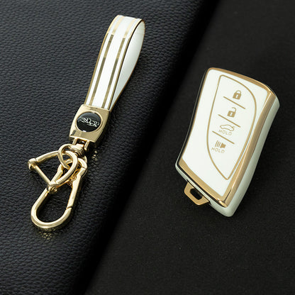LEB2T1 White-Gold Plating TPU Car Key Cover for Lexus 2018-2024 ES200 ES350 LC500 LS500 UX200 ES300h GX460 RX350h NX450
