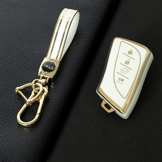 LEB2T1 White-Gold Plating TPU Car Key Cover for Lexus 2018-2024 ES200 ES350 LC500 LS500 UX200 ES300h GX460 RX350h NX450