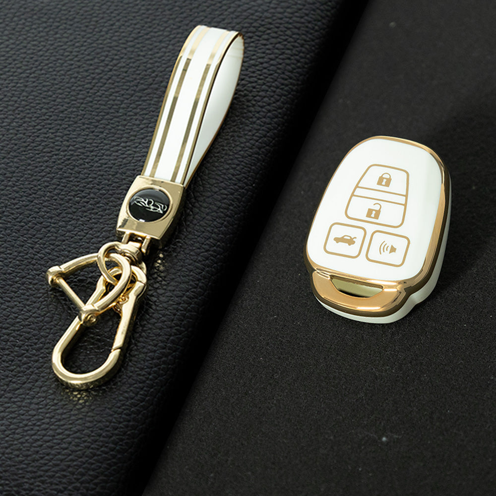 TOP3T1 White-Gold Plating 4 Butoons TPU Car Key Cover Case for Toyota Corolla Camry 2014 2015 Remote Key Keychain