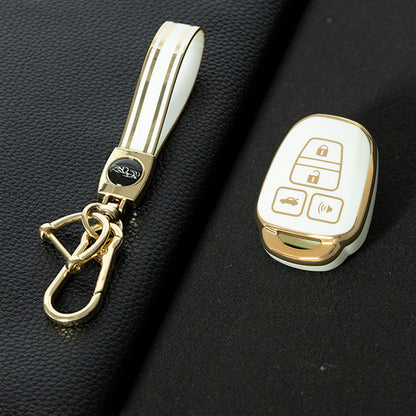 TOP3T1 White-Gold Plating 4 Butoons TPU Car Key Cover Case for Toyota Corolla Camry 2014 2015 Remote Key Keychain