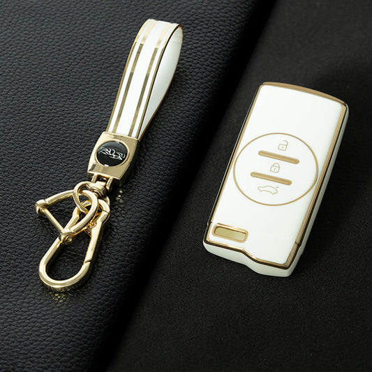 CRD1T1 White-Gold Plating Car Key Cover TPU Car Key Case Cover for Chery Tiggo 7 Pro 8 Pro Exeed Tiggo 2 3x Arrizo 5 Pro Gx 5x EQ7 Keyless Protector Shell Accessories