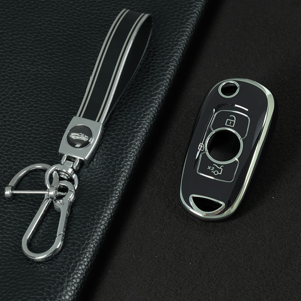 BUB1T1 Black-Silver Plating Soft TPU Car Flip Key Case Cover for Buick VERANO ENCORE GX GL6 for Opel Vauxhall Astra K Corsa E Protector Shell Accessories