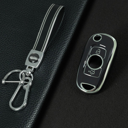 BUB1T1 Black-Silver Plating Soft TPU Car Flip Key Case Cover for Buick VERANO ENCORE GX GL6 for Opel Vauxhall Astra K Corsa E Protector Shell Accessories