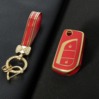 TOA2T1 Red-Gold Plating Car Key Cover TPU Soft Cover Key Cases Suitable for toyota Carola Highlander New Reith RAV4 Car Key Cover