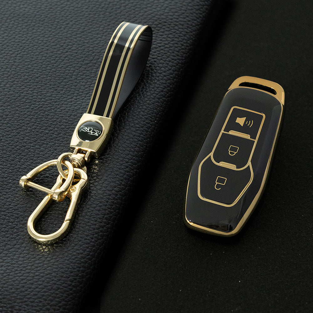 FOU1T1 Black-Gold Plating TPU Car Key Cover Case for Ford Focus 3 ST Mondeo 5 MK5 Mustang F-150 Explorer Edge Fiesta Kuga MK3