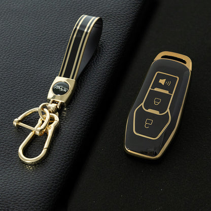 FOU1T1 Black-Gold Plating TPU Car Key Cover Case for Ford Focus 3 ST Mondeo 5 MK5 Mustang F-150 Explorer Edge Fiesta Kuga MK3