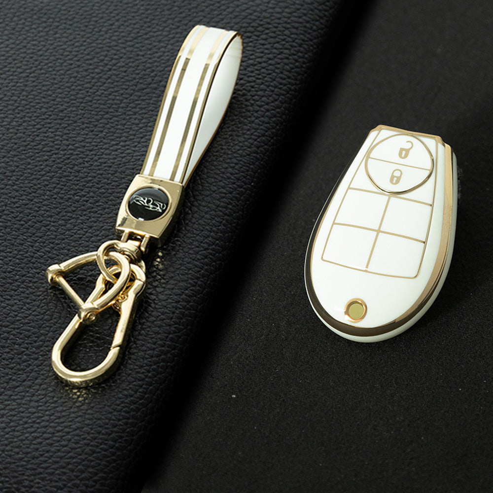JEC2T1 White-Gold Plating TPU Car Key Cover Case for Dodge Challenger Charger Magnum Journey Ram Jeep Commander Grand Cherokee Chrysler 300