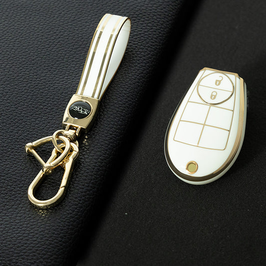 JEC2T1 White-Gold Plating TPU Car Key Cover Case for Dodge Challenger Charger Magnum Journey Ram Jeep Commander Grand Cherokee Chrysler 300