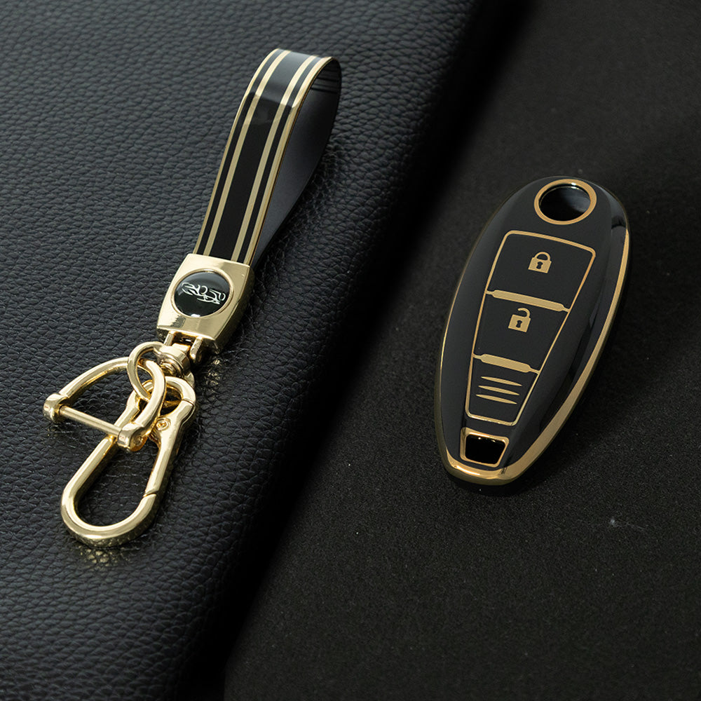 SUA1T1 Black-Gold Plating Car Key Cover TPU for Suzuki Vitara Swift Ignis Kizashi SX4 Baleno Ertiga 2016 2017 2018 2019