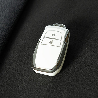 TOC2T1 White-Silver Plating TPU Car Key Case Protection Cover Smart Key Shell Fob Cover Fit for Toyota Camry Corolla Prado Levin Crown RAV4