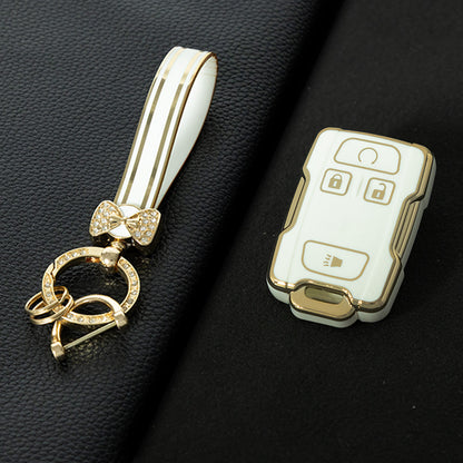 CEC1T1 White-Gold Plating New Car Key Cover Case Fob for Chevrolet Suburban Silverado GMC Terrain Yukon Tahoe Sierra Smart Auto Accessories Key Ring