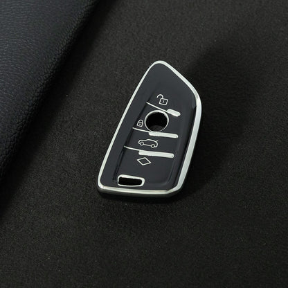BMB1T1 Black-Silver Plating Car Key Cover For BMW 1 2 3 4 5 6 7 Series X1 X2 X3 X5 X6 X7 Smart Key Ring Holder Keychain Car Accessories