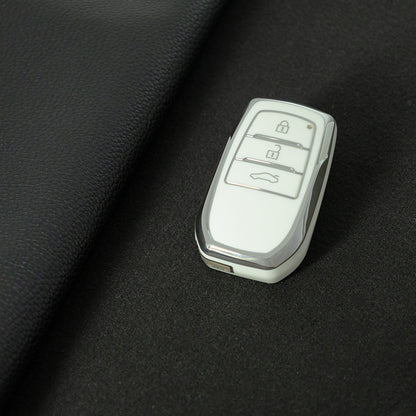TOC1T1 White-Silver Plating Car Key Cover For TPU Soft Car Key Fob Cover Smart Key Shell Case Protector Suitable for Toyota Corolla Camry Levin RAV4 Reiz