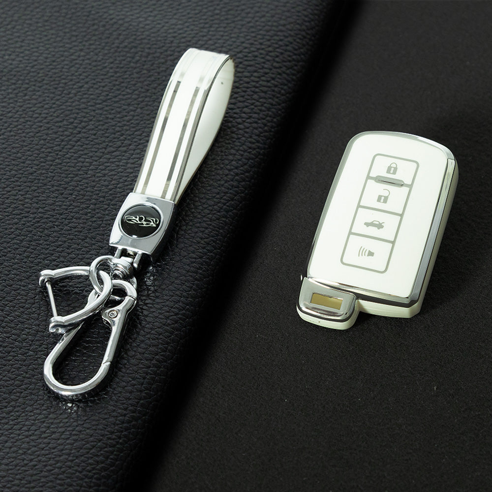 TOD4T1 White-Silver Plating For Toyota Camry TPU Car Key Case Cover Bag Shell Fob Protector 4 Button