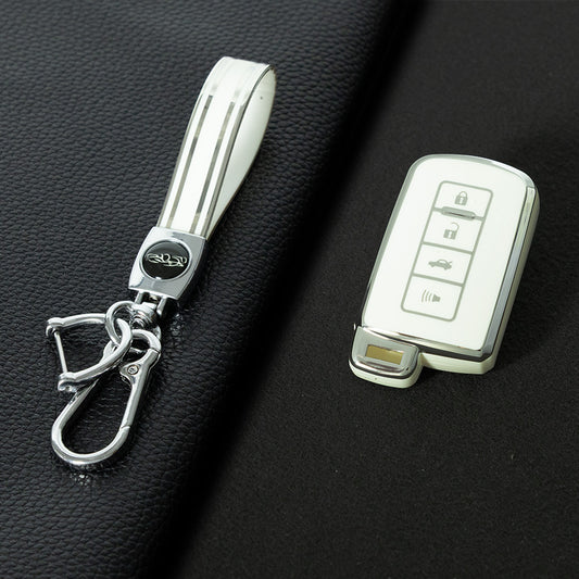 TOD4T1 White-Silver Plating For Toyota Camry TPU Car Key Case Cover Bag Shell Fob Protector 4 Button