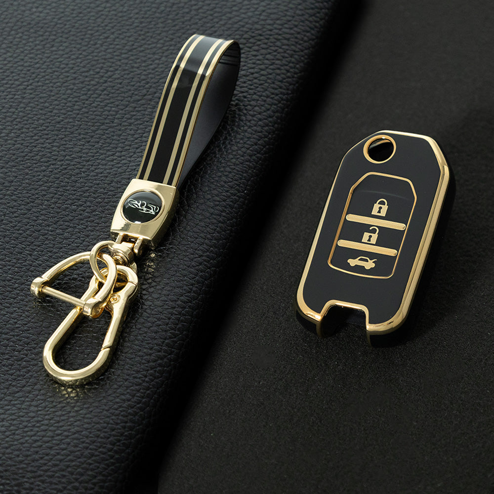 HOC1T1 Black-Gold Plating Car Key Cover 2022 New High Quality TPU Car Key Case for Honda Civic Accord CRV CR-V XRV Car Key Shell Cover