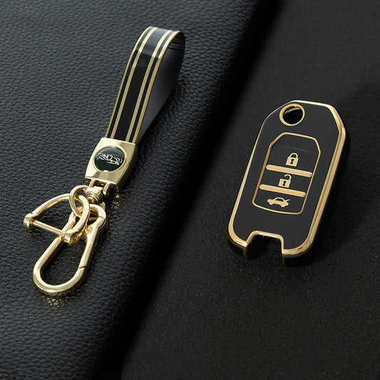 HOC1T1 Black-Gold Plating Car Key Cover 2022 New High Quality TPU Car Key Case for Honda Civic Accord CRV CR-V XRV Car Key Shell Cover