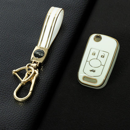 BUD1T1 White-Gold Plating TPU Premium Soft Car Key Case Cover Shell for Buick Old LaCrosse 06 07 08 Year Fold Protection Key Rings Keychain Bag Accessory