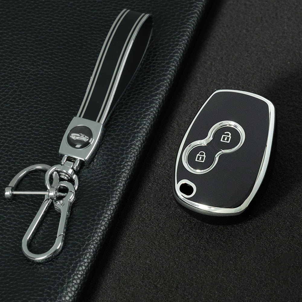 RED2T1 Black-Silver Plating Car Key Cover New TPU Soft Fob Key Cover for 2 Buttons /3 Buttons Key Case Shell Cover for Renault Clio Kangoo Twingo Modus Languna