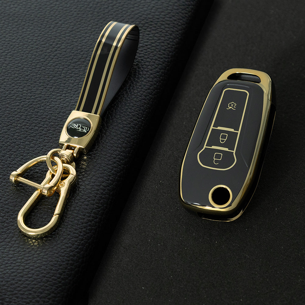 FOA1T1 Black-Gold Plating Car Key Cover Hot Sale TPU Car Key Case for Ford ESCORT Edge Taurus Ecosport Car Key Shell Cover