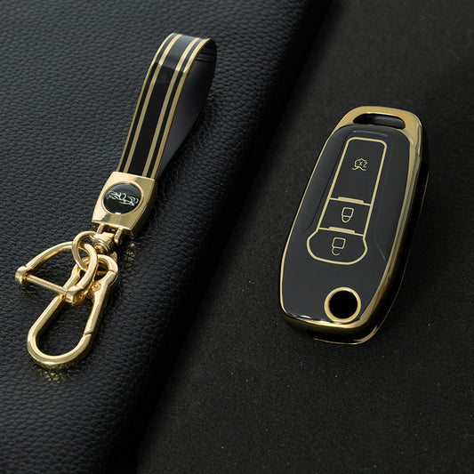 FOA1T1 Black-Gold Plating Car Key Cover Hot Sale TPU Car Key Case for Ford ESCORT Edge Taurus Ecosport Car Key Shell Cover