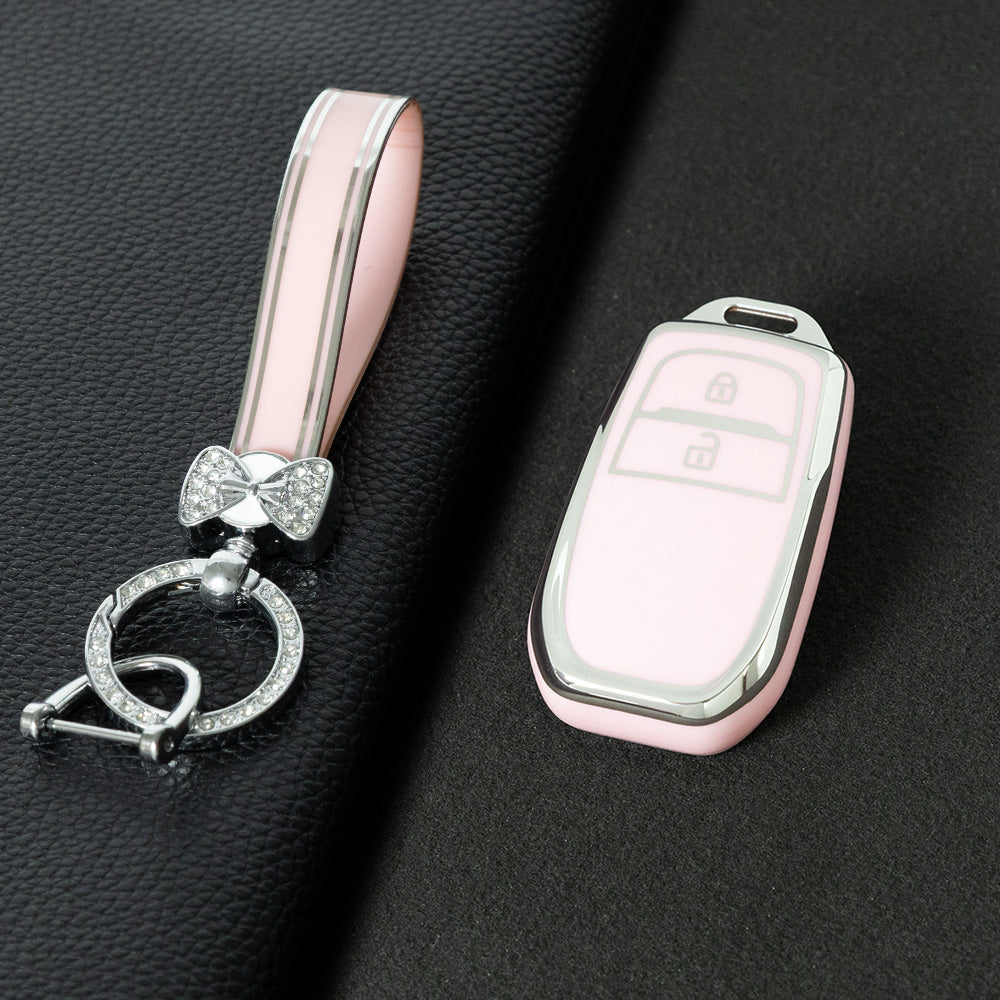 TOC2T1 Pink-Silver Plating TPU Car Key Case Protection Cover Smart Key Shell Fob Cover Fit for Toyota Camry Corolla Prado Levin Crown RAV4