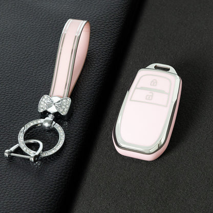 TOC2T1 Pink-Silver Plating TPU Car Key Case Protection Cover Smart Key Shell Fob Cover Fit for Toyota Camry Corolla Prado Levin Crown RAV4