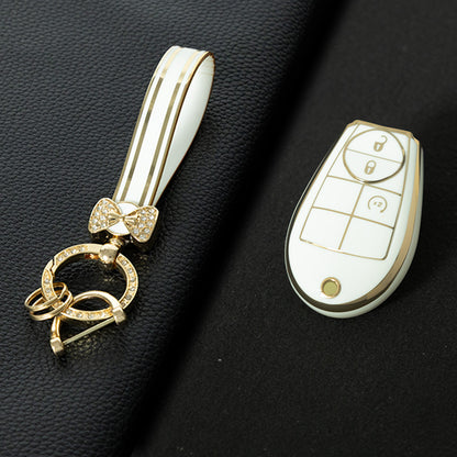 JEC3T1 White-Gold Plating TPU Car Key Cover Case for Dodge Challenger Charger Magnum Journey Ram Jeep Commander Grand Cherokee Chrysler 300