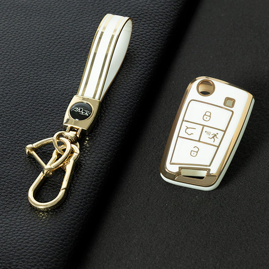 VOA2T1 White-Gold Plating Car Key Cover For Volkswagen Sagitar Tiguan L Bora polo Tayron Lavida Lamando Golf T-Roc TACQUA Tharu 4 buttons