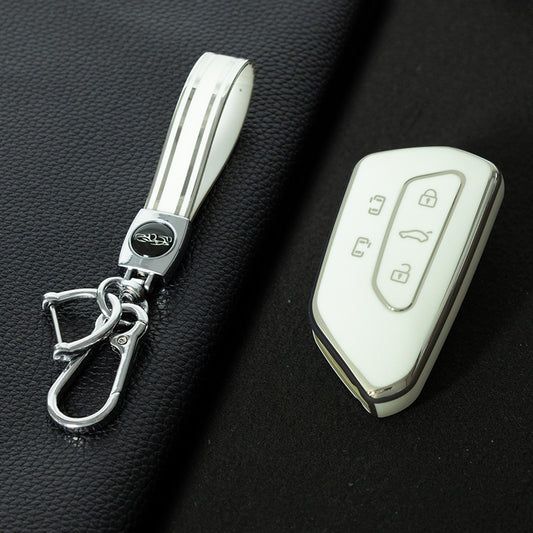 VOC3T1 White-Silver Plating TPU Car Key Case for VW Golf PoloTiguan Passat Caddy