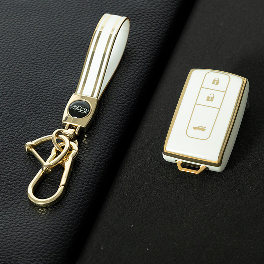 TOF3T1 White-Gold Plating TPU Car Key Case Cover for Toyota Prius Corolla 2004 2005 2006 2007 2008 2009 Verso Camry