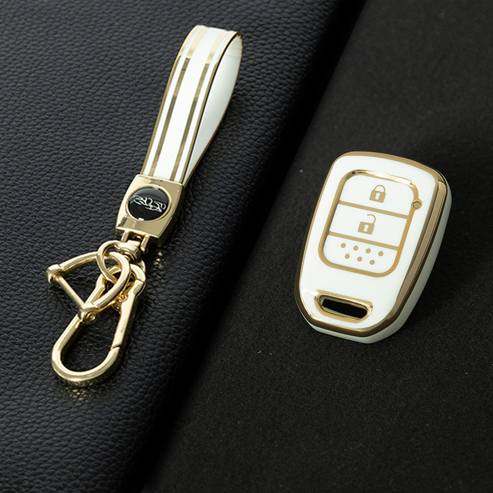 HOM1T1 White-Gold Plating 2 Button TPU Car Key Case Cover for Honda Accord 2016 2017 Civic 2016 2017 2018 2019